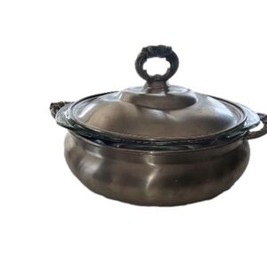 Vintage 2-quart pewter casserole dish
